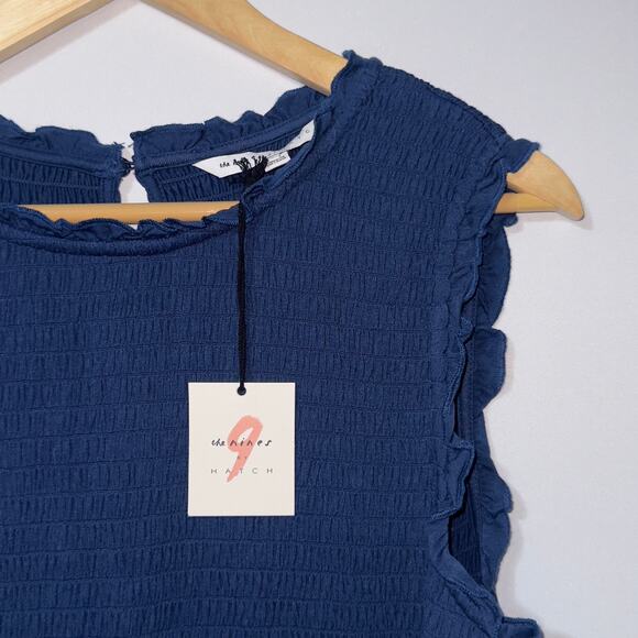 The Nines by Hatch Blue Ruffle Sleeve Smocked Dress Women's Size Large - Picture 3 of 7